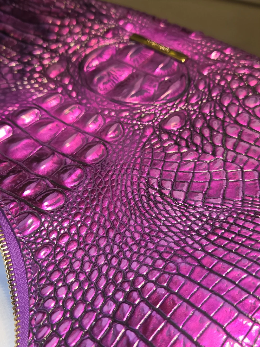 Brahmin Purple Croc-Embossed Large Hobo Bag With Credit Card Holder With Zipper
